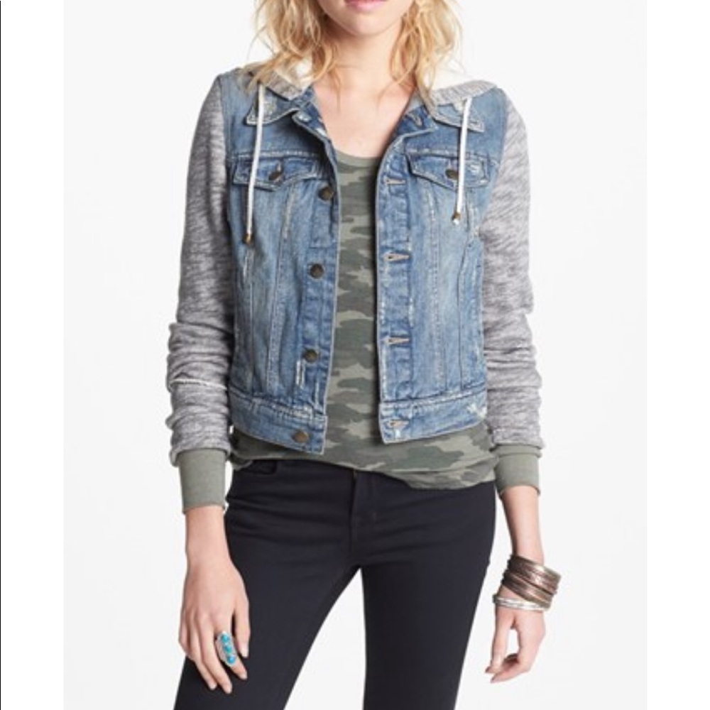 Free People knit hooded denim jacket size SMALL